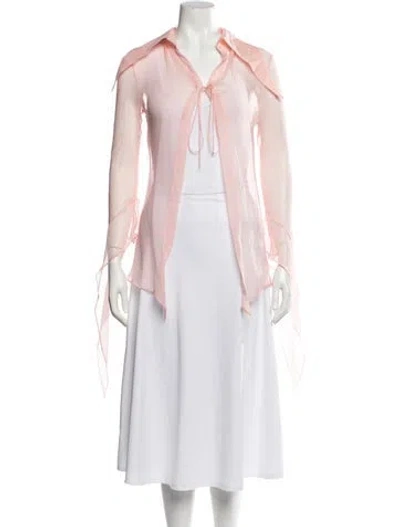 Pre-owned 16arlington Tie Neck Long Sleeve Top In Pink