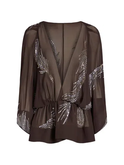 16arlington Tula Embellished Long-sleeve Top In Brown