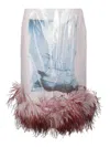 16arlington Vada Feather-trimmed Overlaid Jersey Midi Skirt In Pink