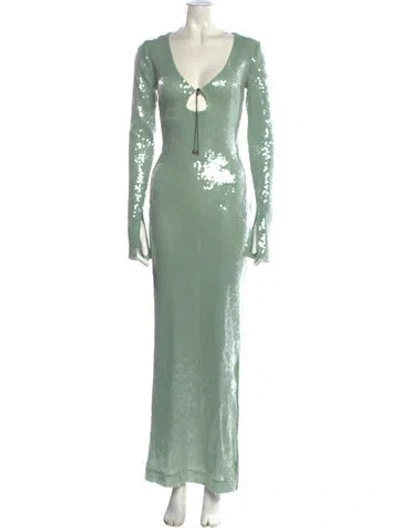 Pre-owned 16arlington V-neck Long Dress In Green