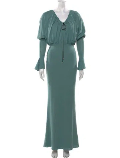 Pre-owned 16arlington V-neck Long Dress In Green
