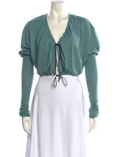 Pre-owned 16arlington V-neck Long Sleeve Crop Top In Green