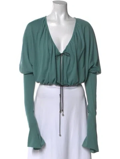 Pre-owned 16arlington V-neck Short Sleeve Crop Top In Green