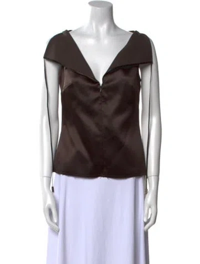 Pre-owned 16arlington V-neck Short Sleeve Top W/ Tags In Brown