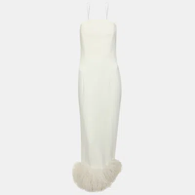 Pre-owned 16arlington White Crepe And Ostrich Feather Minelli Strapless Midi Dress S