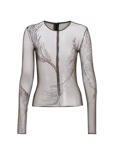 16arlington Women's Darwin Embellished Mesh Top In Brown