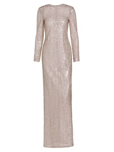 16arlington Women's Lore Sequined Long-sleeve Gown In Polvere Chiara
