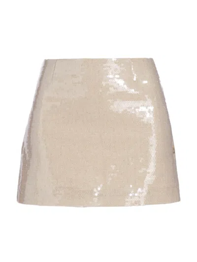 16arlington Women's Quattro Linen-blend Sequined Miniskirt In Sabbia Chiara