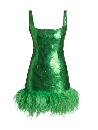 16arlington Women's Sior Feather-trimmed Sequined Minidress In Green