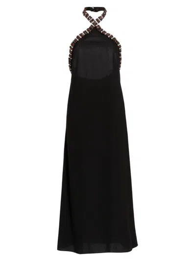 16arlington Women's Vette Beaded Halter Midi-dress In Black