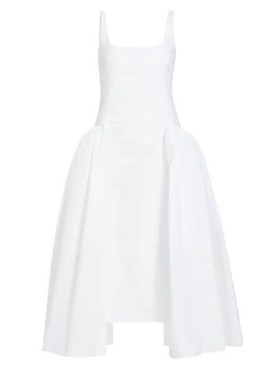 16arlington Women's Vezile Poplin Puff-skirt Midi-dress In Bianco