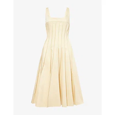 16arlington Womens Amalia Pleated Cotton Midi Dress Giallo Palido