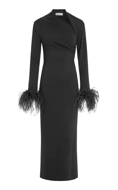 16arlington Yola Feather-trimmed Midi Dress In Black