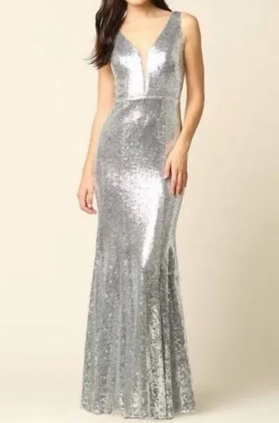 17 Young Dress Brooklyn Gown: Long Formal Sequin Gown In Silver