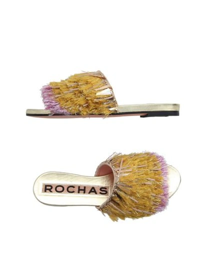 Rochas 10mm Suede Fringed Slide Sandals, Gold
