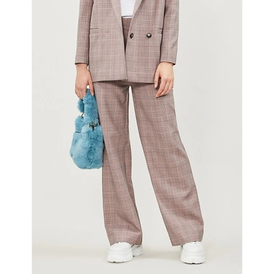 Ganni Hewitt Checked High-rise Wide Woven Trousers In Sil Pink