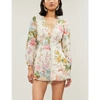 ZIMMERMANN PINK AND WHITE HEATHERS PLUNGE FLORAL-PRINT LINEN PLAYSUIT
