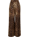 Dolce & Gabbana Leopard Print Wide Leg Stretch Silk Satin Pajama Pants In Leo