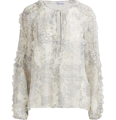 Red Valentino Cascading Star Silk Blouse In Grey Moon