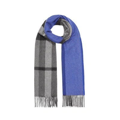 Burberry Colour Block Check Cashmere Scarf In Blue