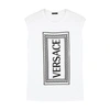 Versace Rectangular Logo Printed Tank Top In White And Black