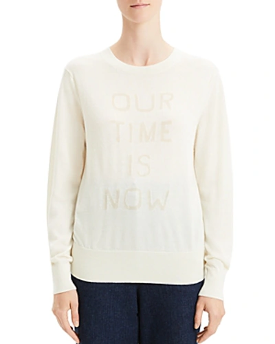 Theory Silk & Cashmere Intarsia Jumper In Ivory