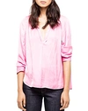 Zadig & Voltaire Tink Satin V-neck Long-sleeve Blouse In Flamant