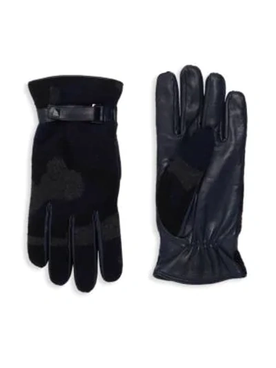 Valentino Garavani Cashmere & Leather Camo Gloves In Blue