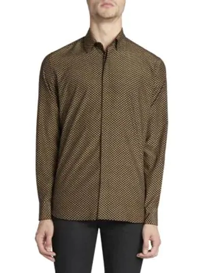 Saint Laurent T Silk Button-down Shirt In Caramel Black