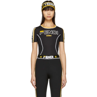 Fendi X Fila Mania Logo Fitness Tee In F0gme Black
