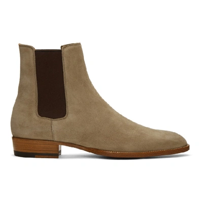 Saint Laurent Beige Suede Wyatt Chelsea Boots In Brown