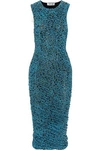 DIANE VON FURSTENBERG DIANE VON FURSTENBERG WOMAN RUCHED FLORAL-PRINT GAUZE DRESS TURQUOISE,3074457345619674702