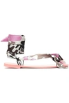 EMILIO PUCCI WOMAN LACE-UP PRINTED SILK-TWILL FLIP FLOPS BLUSH,US 4146401444544559