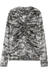 ISABEL MARANT ISABEL MARANT WOMAN BLUZKA RUCHED PRINTED SILK-BLEND LAMÉ TOP SILVER,3074457345619337240