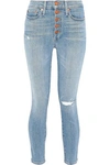 ALICE AND OLIVIA ALICE + OLIVIA WOMAN DISTRESSED HIGH-RISE SKINNY JEANS LIGHT DENIM,3074457345619783735