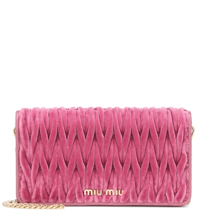 Miu Miu Matelassé Velvet Shoulder Bag In Pink