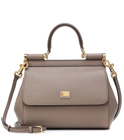 Dolce & Gabbana Sicily Small Leather Shoulder Bag In Grey