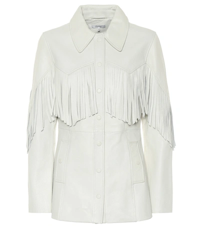 Ganni White Angela Fringed Leather Jacket In Egret