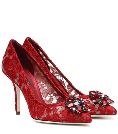 Dolce & Gabbana Bellucci Embellished Lace Pumps In Red