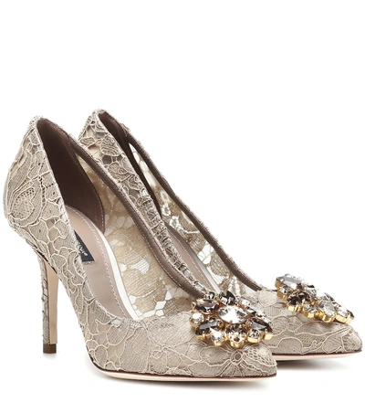 Dolce & Gabbana 90mm Bellucci Sand Lace & Swarovski Pumps In Beige