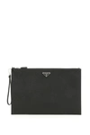 Prada Saffiano Leather Logo Pouch In Nero|nero