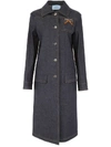 PRADA DENIM COAT WITH LOGO PATCH,10774002