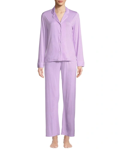 Derek Rose Carla Classic Piped Knit Pajama Set In Lilac