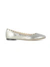 Chloé Lauren Scalloped Metallic Cracked-leather Ballet Flats In Grey