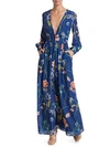 Borgo De Nor Francesca Deep-v Button-front Long-sleeve Floral-print Maxi Dress In Blue