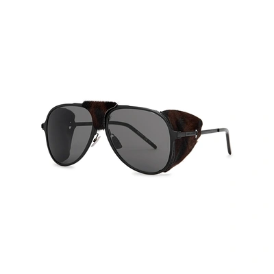 Saint Laurent Classic 11 Blind Aviator-style Sunglasses In Black
