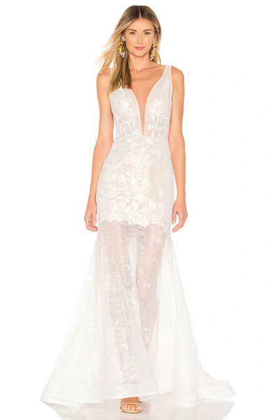 Bronx And Banco Estelle Plunging Lace Gown In White