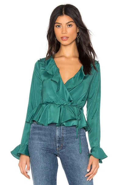 About Us Taisha Ruffle Sleeve Top In Emerald