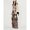 ALICE AND OLIVIA LAURETTE RUFFLED SATIN-DEVORÉ MAXI DRESS