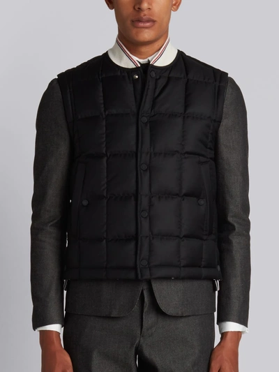 Thom Browne Downfilled Button Front Waistcoat In Black Super 130's Wool Twill